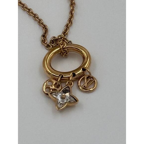 Louis Vuitton Blooming Strass Gold Plated Pendant Necklace 10" drop - Picture 2 of 7
